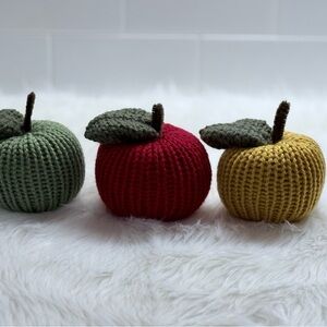 Handcrafted Knit Apple Decor Set - Red, Green, Yellow